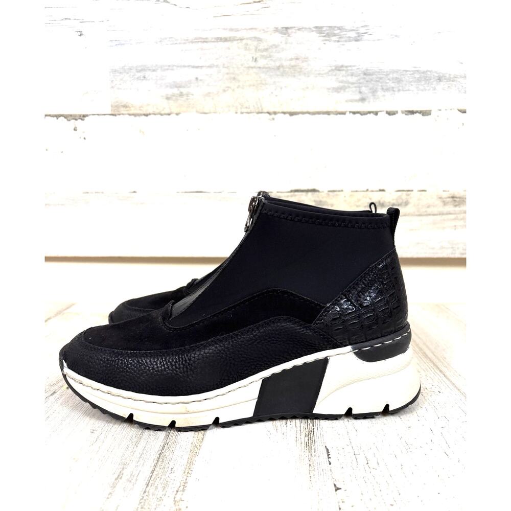 Rieker Womens 8.5 Black Suede Leather N6352-00 Suede Wedge Platform Sneaker